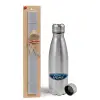 Easter Set, metallic Inox water bottle (750ml) & aromatic flat Easter candle (30cm) (GRAY)
