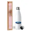 Easter Set, metallic stainless steel water bottle (750ml) & scented flat Easter candle (30cm) (PINK)