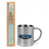 Easter Set, metallic thermal cup (300ml) & aromatic flat Easter candle (30cm) (TURQUOISE)