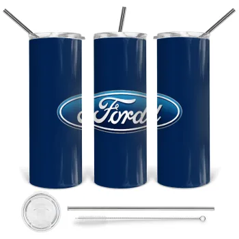 Ford, Tumbler stainless steel 600ml, with metal straw & cleaning brush