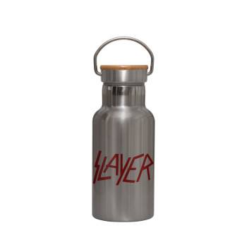 Slayer, Μεταλλικό παγούρι θερμός (Stainless steel) Ασημένιο με ξύλινο καπακι (bamboo), διπλού τοιχώματος, 350ml