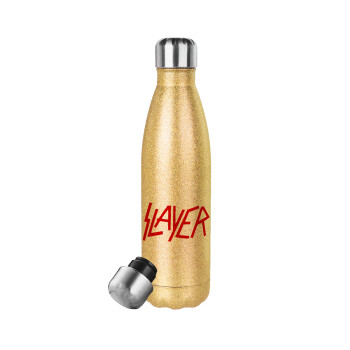 Slayer, Μεταλλικό παγούρι θερμός Glitter χρυσό (Stainless steel), διπλού τοιχώματος, 500ml