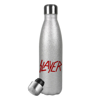 Slayer, Μεταλλικό παγούρι θερμός Glitter Aσημένιο (Stainless steel), διπλού τοιχώματος, 500ml