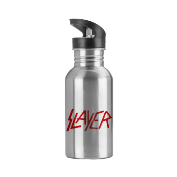 Slayer, Water bottle Silver with straw, stainless steel 600ml