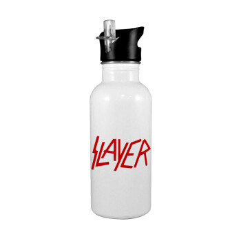 Slayer, White water bottle with straw, stainless steel 600ml