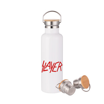 Slayer, Μεταλλικό παγούρι θερμός (Stainless steel) Λευκό με ξύλινο καπακι (bamboo), διπλού τοιχώματος, 750ml