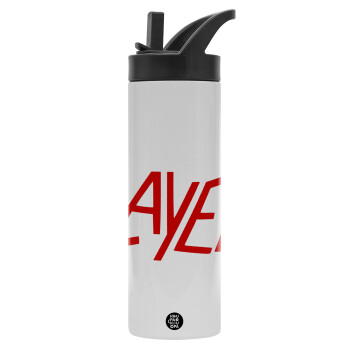 Slayer, Metallic thermos bottle with straw & handle, stainless steel (Stainless steel 304), double-walled, 600ml.