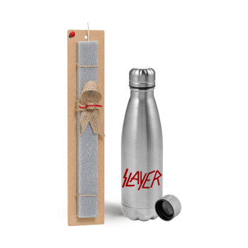 Slayer, Easter Set, metallic Inox water bottle (750ml) & aromatic flat Easter candle (30cm) (GRAY)