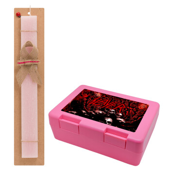 Slayer, Easter Set, children's snack container PINK & scented flat Easter candle (30cm) (PINK)