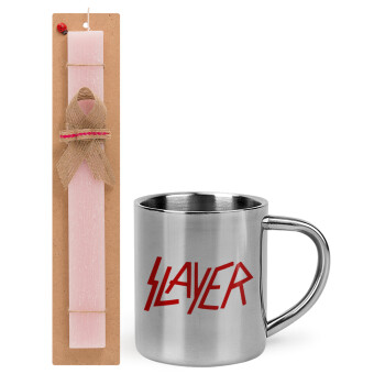 Slayer, Easter Set, metallic thermal cup (300ml) & aromatic flat Easter candle (30cm) (PINK)