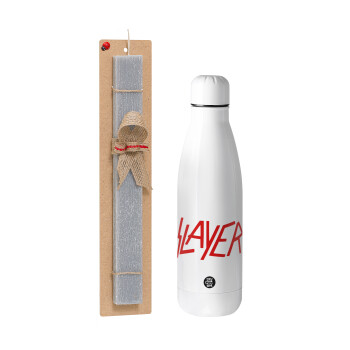 Slayer, Easter Set, metallic stainless thermos bottle (500ml) & scented flat Easter candle (30cm) (GRAY)