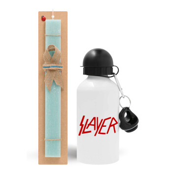 Slayer, Easter Set, metallic aluminum water bottle (500ml) & scented flat candle (30cm) (TURQUOISE)