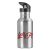 Water bottle Silver with straw, stainless steel 600ml