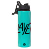 Metallic water bottle with safety lid, 850ml aluminum