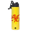 Metallic water bottle with safety lid, 850ml aluminum