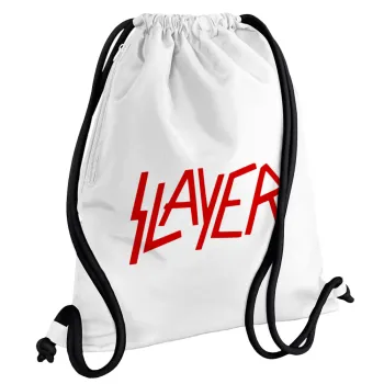 Slayer, Τσάντα πλάτης πουγκί GYMBAG λευκή, με τσέπη (40x48cm) & χονδρά κορδόνια