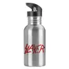Water bottle Silver with straw, stainless steel 600ml