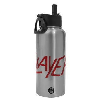 Slayer, Metal mug thermo Silver with Straw and Spout Lid (Stainless steel), double wall, 950ml
