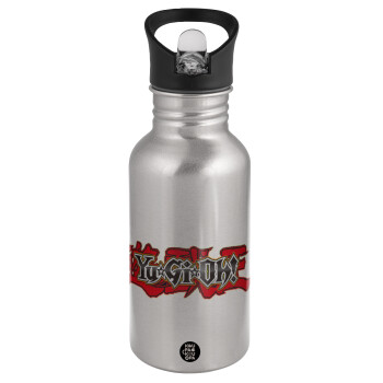 Yu-Gi-Oh, Water bottle Silver with straw, stainless steel 500ml