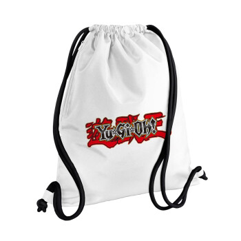 Yu-Gi-Oh, Τσάντα πλάτης πουγκί GYMBAG λευκή, με τσέπη (40x48cm) & χονδρά κορδόνια