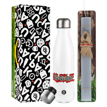 Yu-Gi-Oh, Easter candle, metallic white thermos bottle (500ml) & aromatic flat candle (30cm) (GRAY)