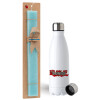 Easter Set, metallic stainless steel water bottle (750ml) & aromatic flat Easter candle (30cm) (TURQUOISE)