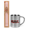 Easter Set, metallic thermal cup (300ml) & aromatic flat Easter candle (30cm) (PINK)