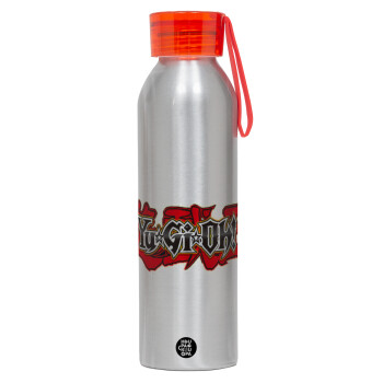 Yu-Gi-Oh, Αλουμινένιο Αθλητικό Μπουκάλι 650ml – Ασημί με Κόκκινο Καπάκι και Λουράκι Σιλικόνης