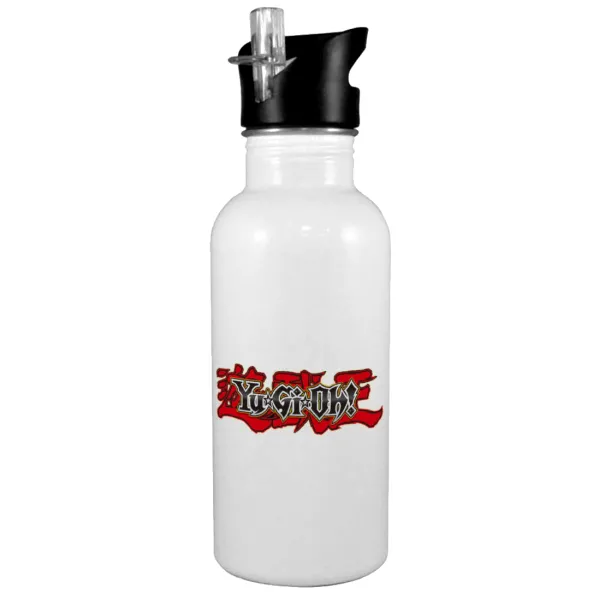 Yu-Gi-Oh — White water bottle with straw, stainless steel 600ml