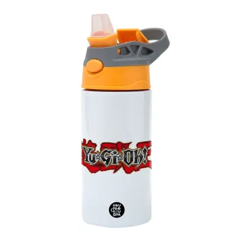 Yu-Gi-Oh, Children's hot water bottle, stainless steel, with safety straw, Orange/Grey (360ml) BPA-FREE