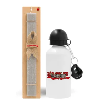 Yu-Gi-Oh, Easter Set, metallic aluminum water bottle (500ml) & aromatic flat Easter candle (30cm) (GRAY)
