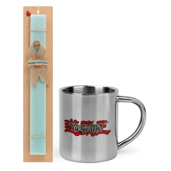 Yu-Gi-Oh, Easter Set, metallic thermal cup (300ml) & aromatic flat Easter candle (30cm) (TURQUOISE)