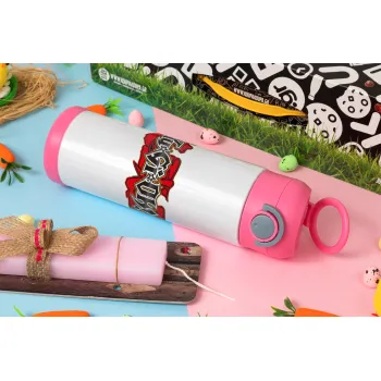 Yu-Gi-Oh, Easter candle, Childrens hot water bottle, stainless steel, with safety straw, PINK (500ml)