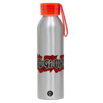 Yu-Gi-Oh, Αλουμινένιο Αθλητικό Μπουκάλι 650ml – Ασημί με Κόκκινο Καπάκι και Λουράκι Σιλικόνης