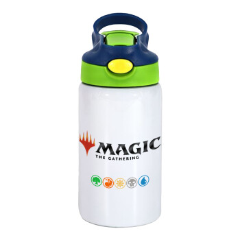 Magic the Gathering, Παιδικό παγούρι θερμό, ανοξείδωτο, με καλαμάκι ασφαλείας, πράσινο/μπλε (350ml)