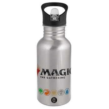 Magic the Gathering, Water bottle Silver with straw, stainless steel 500ml