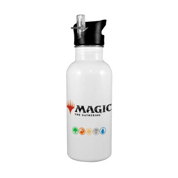 Magic the Gathering, White water bottle with straw, stainless steel 600ml