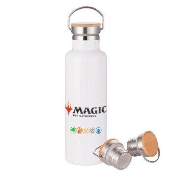 Magic the Gathering, Stainless steel White with wooden lid (bamboo), double wall, 750ml