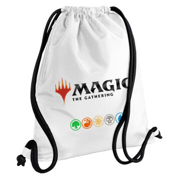 Magic the Gathering, Τσάντα πλάτης πουγκί GYMBAG λευκή, με τσέπη (40x48cm) & χονδρά κορδόνια