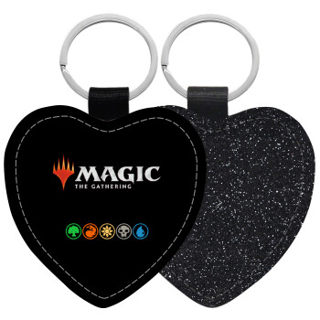 Magic the Gathering, Μπρελόκ PU δερμάτινο glitter καρδιά ΜΑΥΡΟ