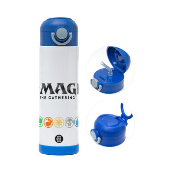 Magic the Gathering, Children's hot water bottle, stainless steel, with safety straw, BLUE (500ml)