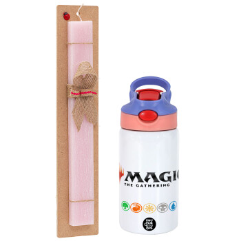 Magic the Gathering, Πασχαλινό Σετ, Παιδικό παγούρι θερμό, ανοξείδωτο, με καλαμάκι ασφαλείας, ροζ/μωβ (350ml) & πασχαλινή λαμπάδα αρωματική πλακέ (30cm) (ΡΟΖ)