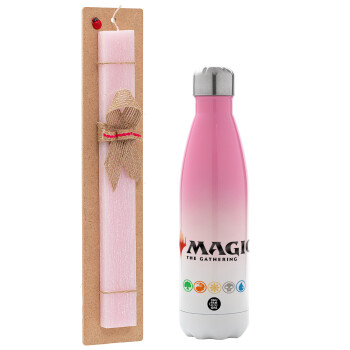 Magic the Gathering, Πασχαλινό Σετ, Μεταλλικό παγούρι θερμός Ροζ/Λευκό (Stainless steel), διπλού τοιχώματος, 500ml & πασχαλινή λαμπάδα αρωματική πλακέ (30cm) (ΡΟΖ)