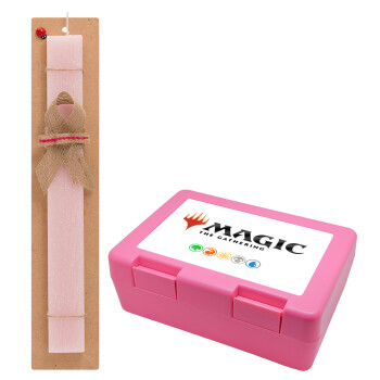 Magic the Gathering, Easter Set, children's snack container PINK & scented flat Easter candle (30cm) (PINK)