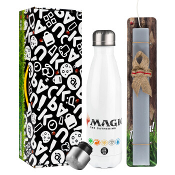 Magic the Gathering, Easter candle, metallic white thermos bottle (500ml) & aromatic flat candle (30cm) (GRAY)