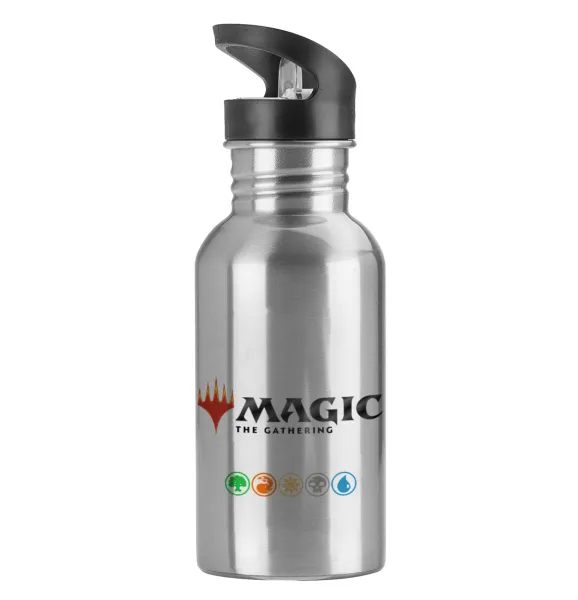 Magic the Gathering — Water bottle Silver with straw, stainless steel 600ml