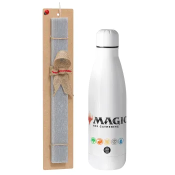Magic the Gathering, Easter Set, metallic stainless thermos bottle (500ml) & scented flat Easter candle (30cm) (GRAY)