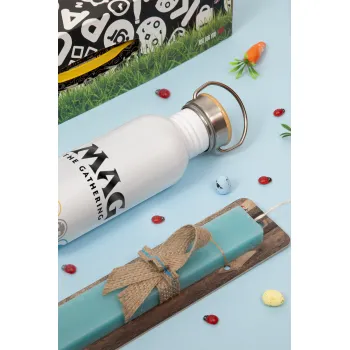 Magic the Gathering, Easter Set, metallic silver aluminum water bottle (500ml) & scented flat Easter candle (30cm) (TURQUOISE)