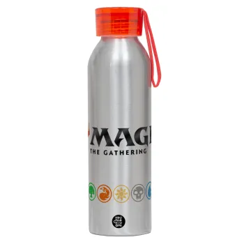 Magic the Gathering, Αλουμινένιο Αθλητικό Μπουκάλι 650ml – Ασημί με Κόκκινο Καπάκι και Λουράκι Σιλικόνης