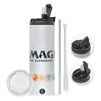 Magic the Gathering, Travel Tumbler θερμό με διπλό καπάκι, μεταλλικό καλαμάκι και βούρτσα καθαρισμού (Ανωξείδωτο 304 Food grade, BPA free, 600ml)